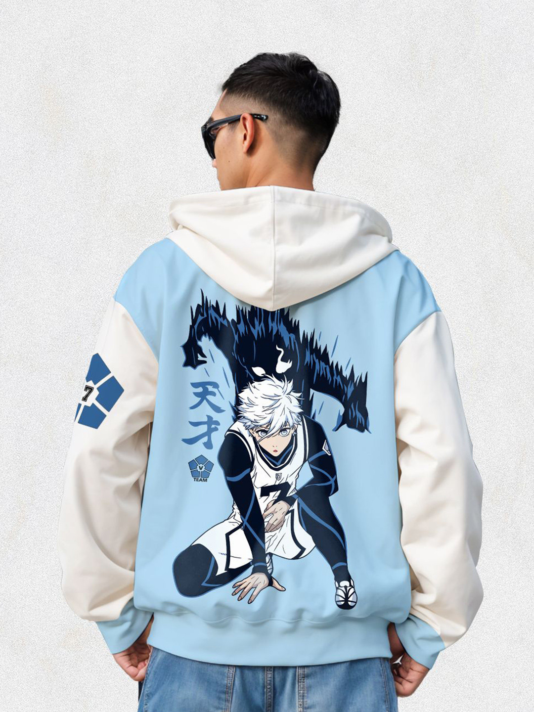 Crazymonk Printed Anime Nagi Blue Lock Oversized Fit Hooded Sweatshirt