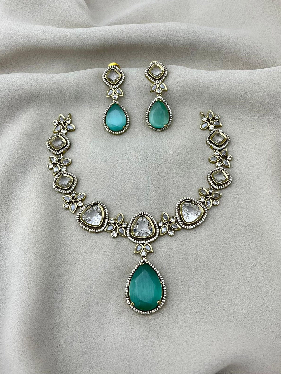 D Rio Fashions Gold Plated CZ-Studded Necklace & Earrings