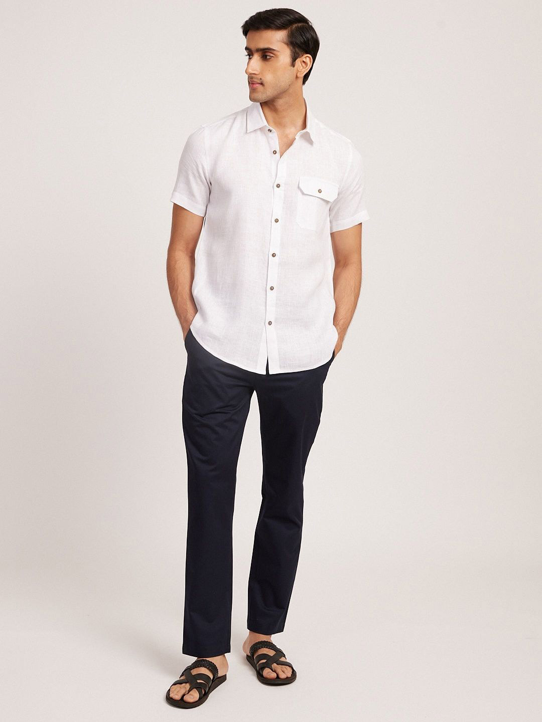Creatures of Habit Men Linen Short Sleeve Shirt