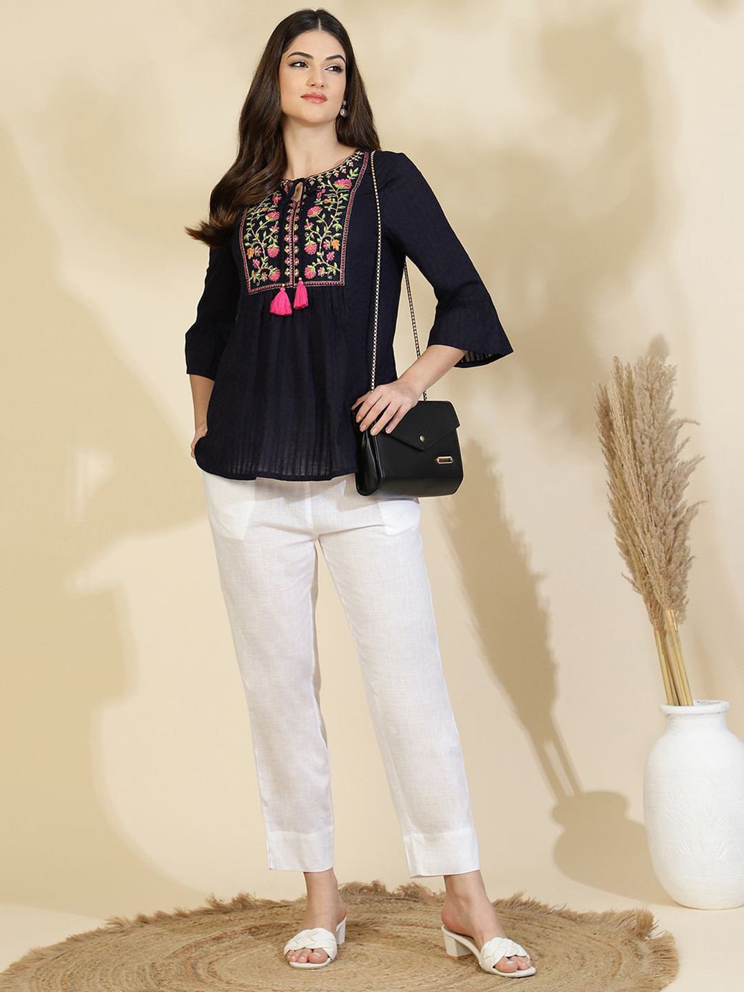 Routes by All About You Women Floral Embroidered Cotton Regular Top