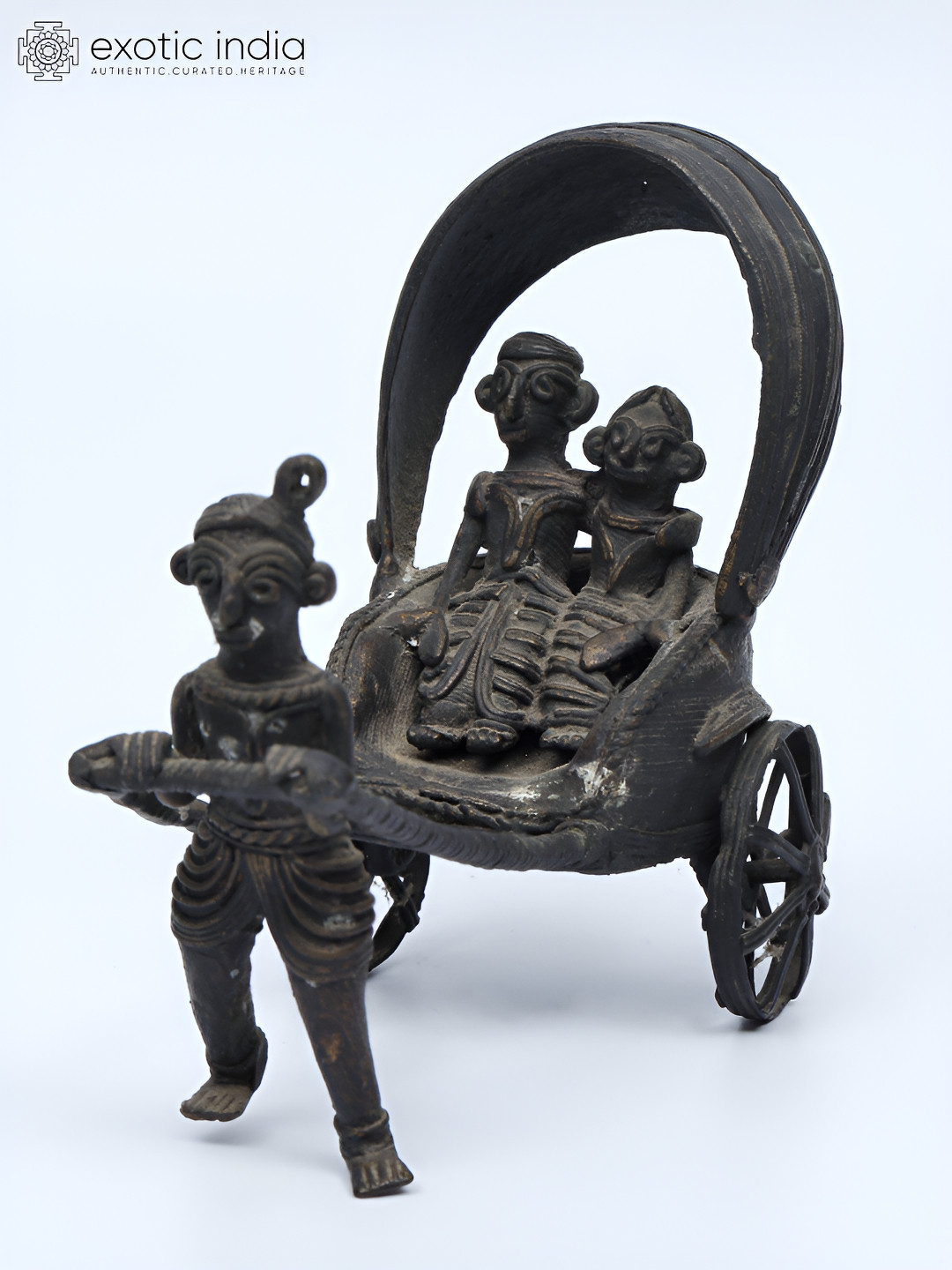 Exotic India Human Powered Rikshaw Black Brass Metallic Living Room Small Showpiece - 4.3 Inches