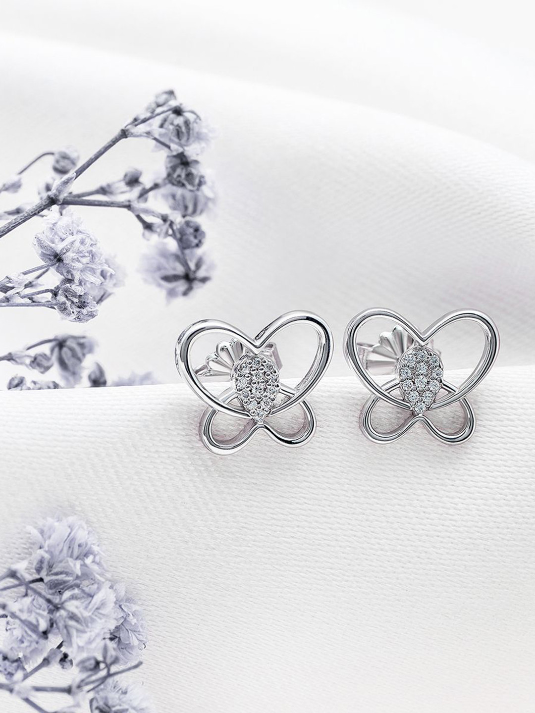 SILBERRY Silver-Plated Silberry Sterling Silver CZ Delicate Butterfly Studs