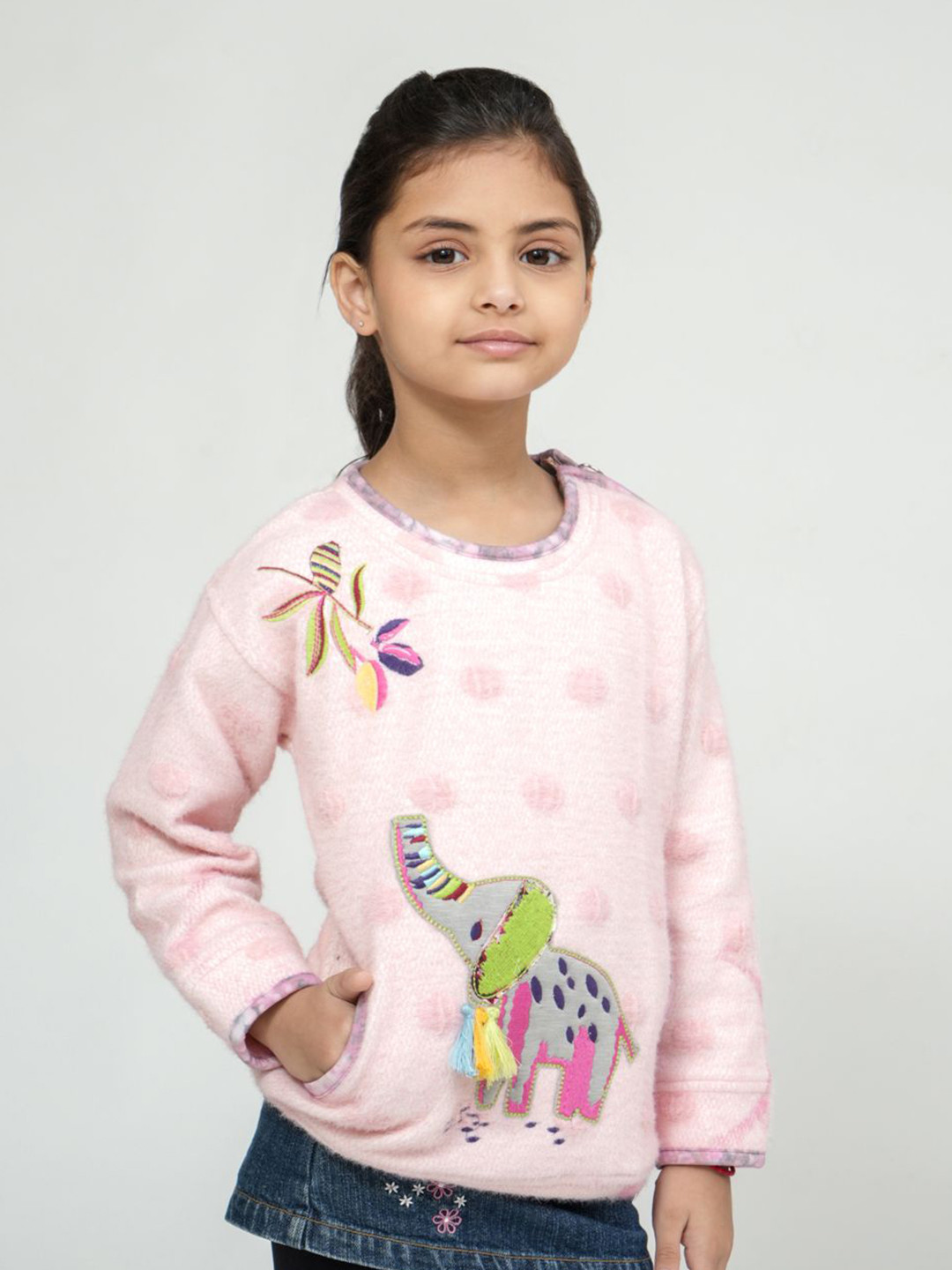 PAMPOLINA Girls Elephant Embroidered Sweatshirt