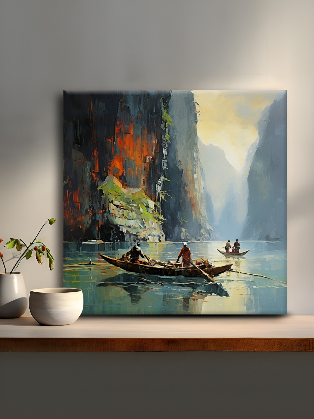 OLIVE TREE Blue & Green Scenery Canvas Painting Wall Art