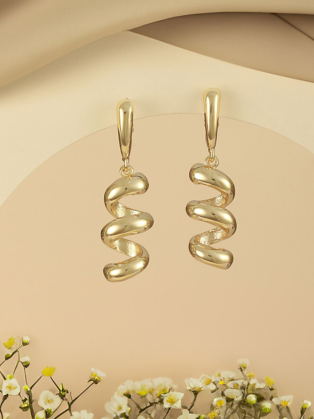 SARAF TRENDZ Gold Plated Spiral Twister Hoop Minimalist Anti-tarnish Drop Earrings