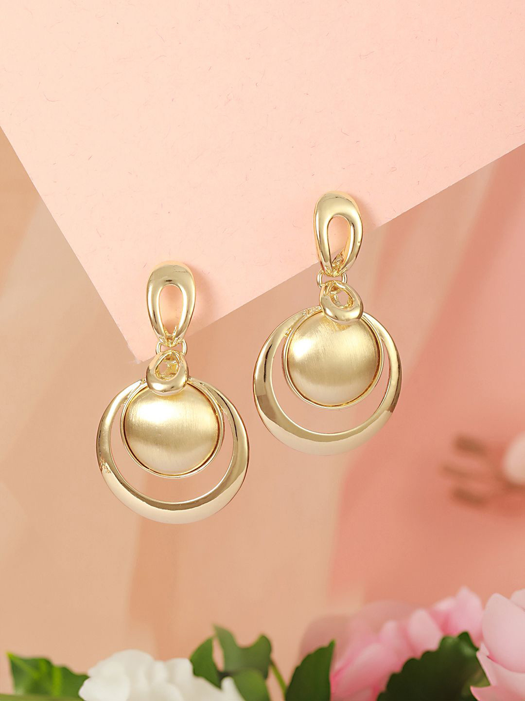SARAF TRENDZ Gold Plated Concentric balls Minimal Anti-tarnish Drop Earrings