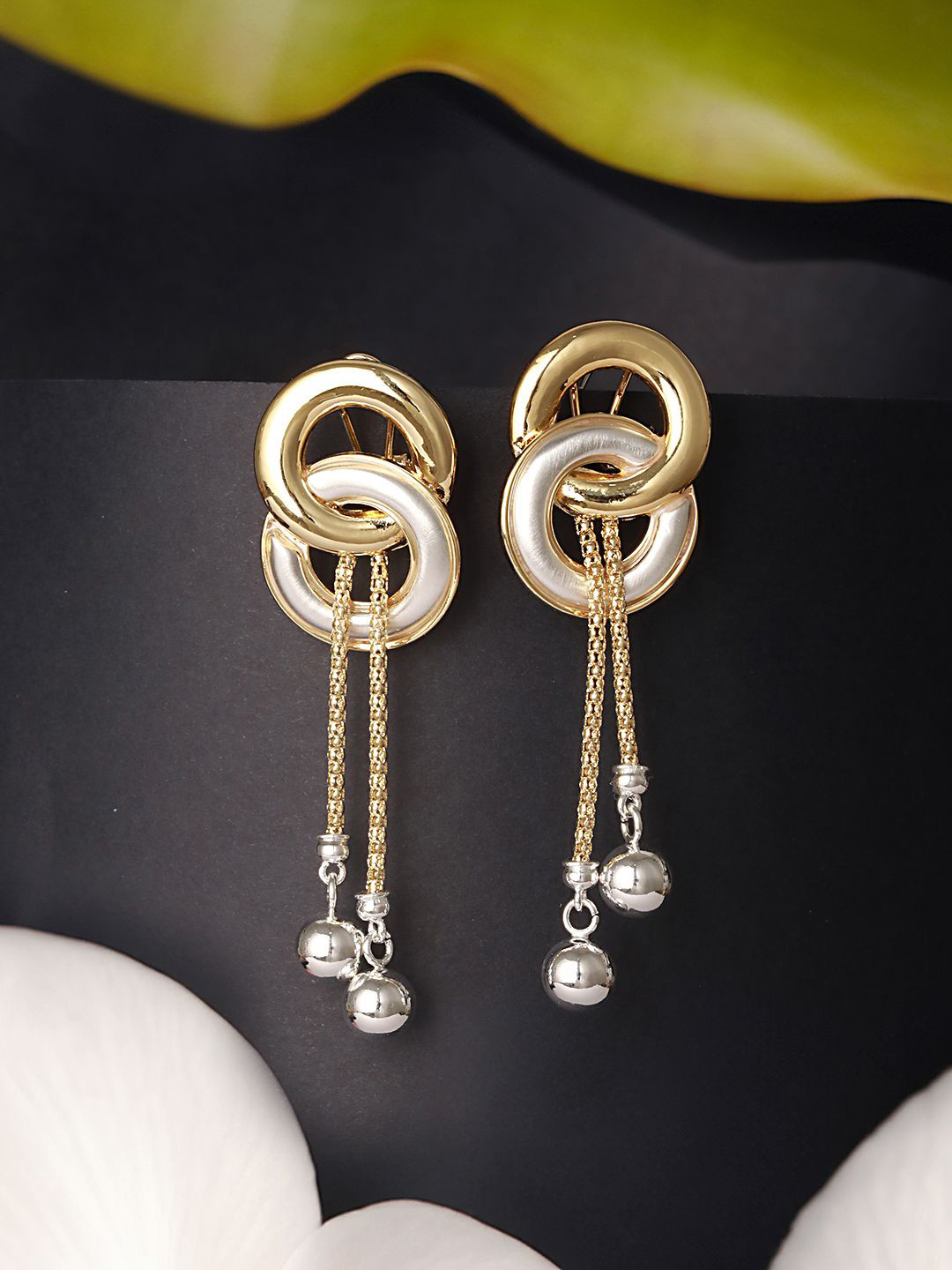 SARAF TRENDZ 18K Gold Plated Enamelled Eliptical Leafy Dangler Anti-tarnish Drop Earrings