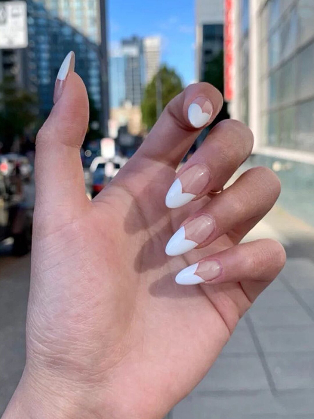 Secret Lives 24 Pcs French Heart Design False Nails with Manicure Kit - White