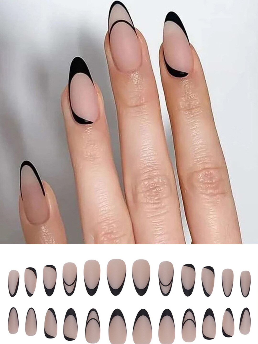 Secret Lives 24 Pieces of Matte Translucent Annie French Nail Tips - Nude & Black