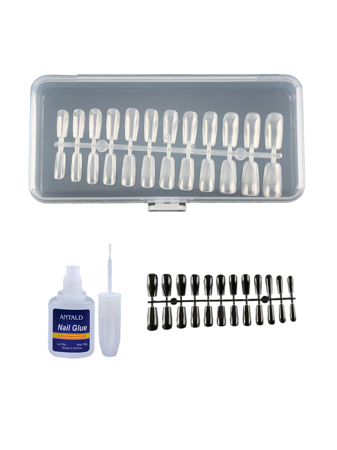 SYGA Set Of 240 Square False Nails With Glue Bottle - 10g - Transparent