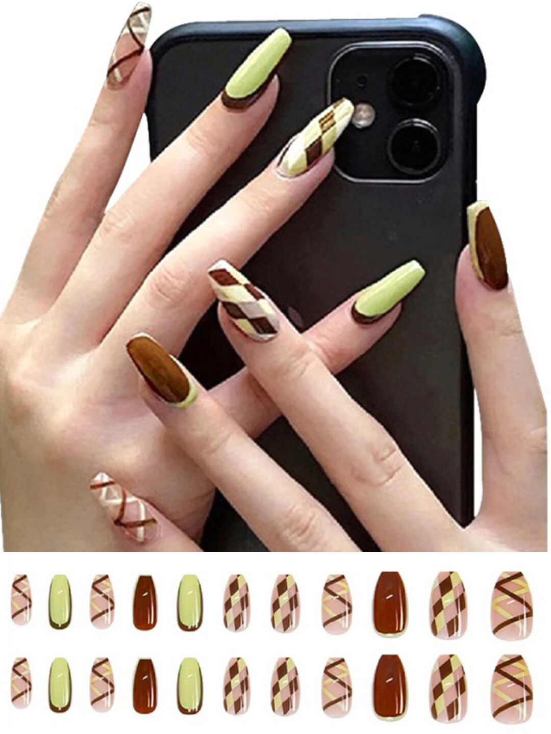 Secret Lives 24 Pieces Zig Zag Mutli Color Combo Fake Nails