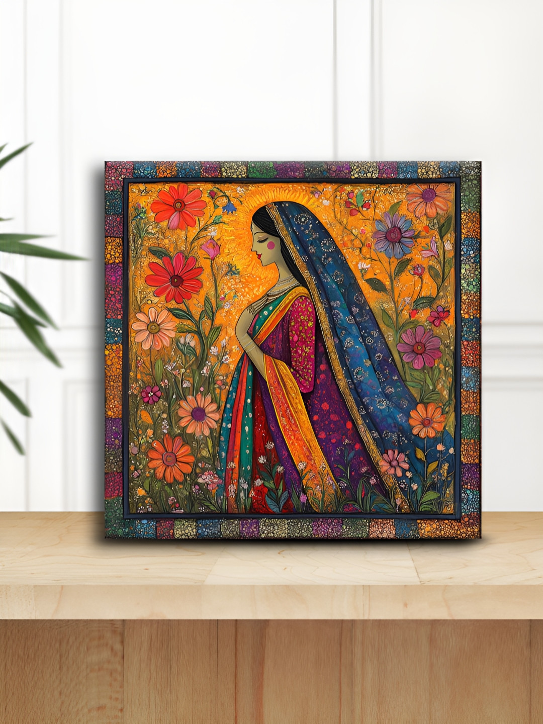 OLIVE TREE Orange Colored & Blue Women & Flowers Canvas Painting Wall Art