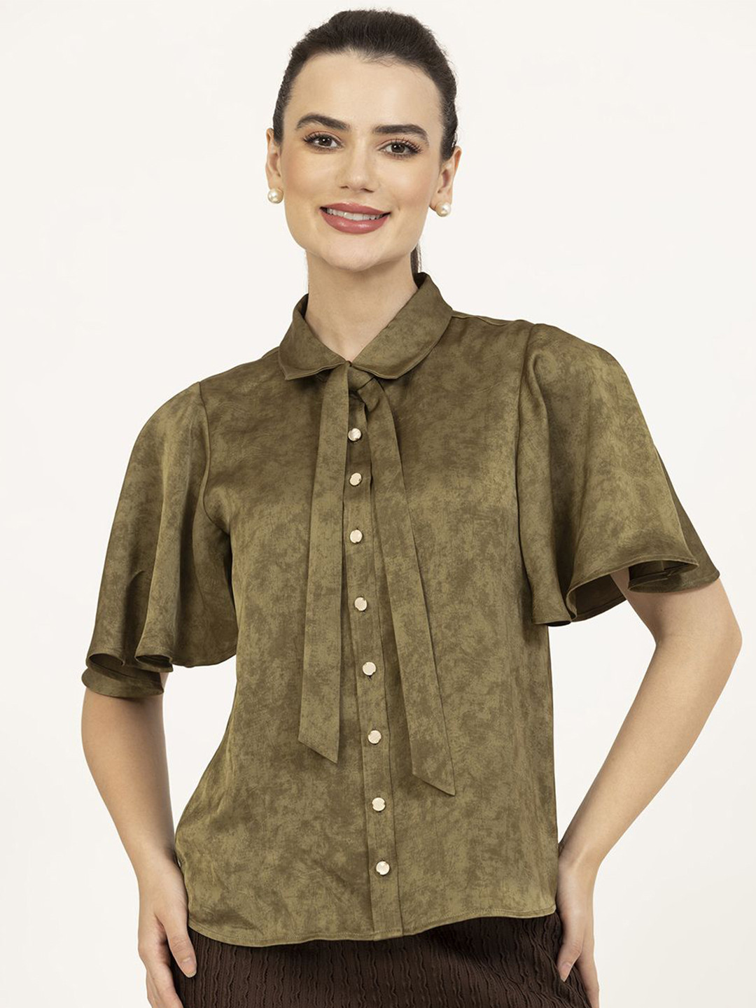 OFFICE & YOU Women Bell Sleeves Satin Top