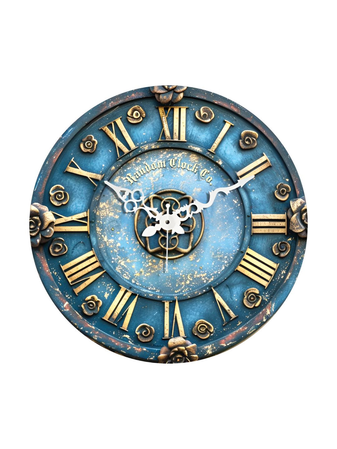RANDOM Vinyl Printed Blue Plastic Silent Clock Round Battery Analogue Wall Clock-37cm