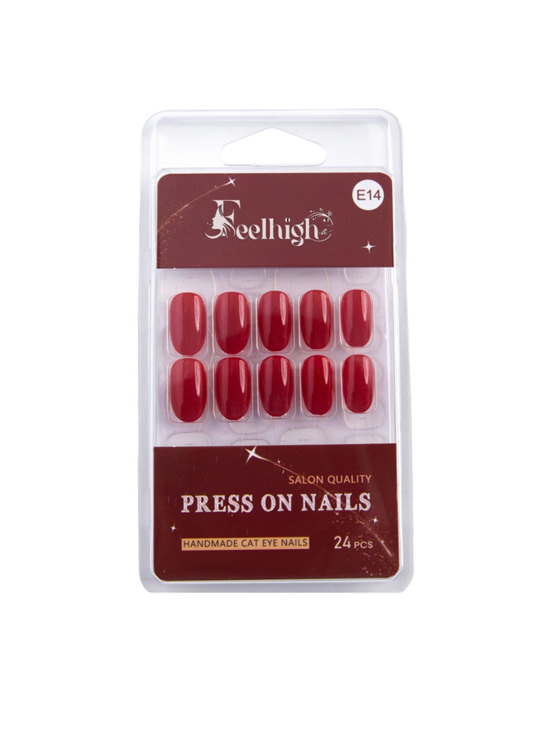 FEELHIGH Set Of 24 Handmade Press On Cat Eye Salon Quality Reusable Nails - E-14