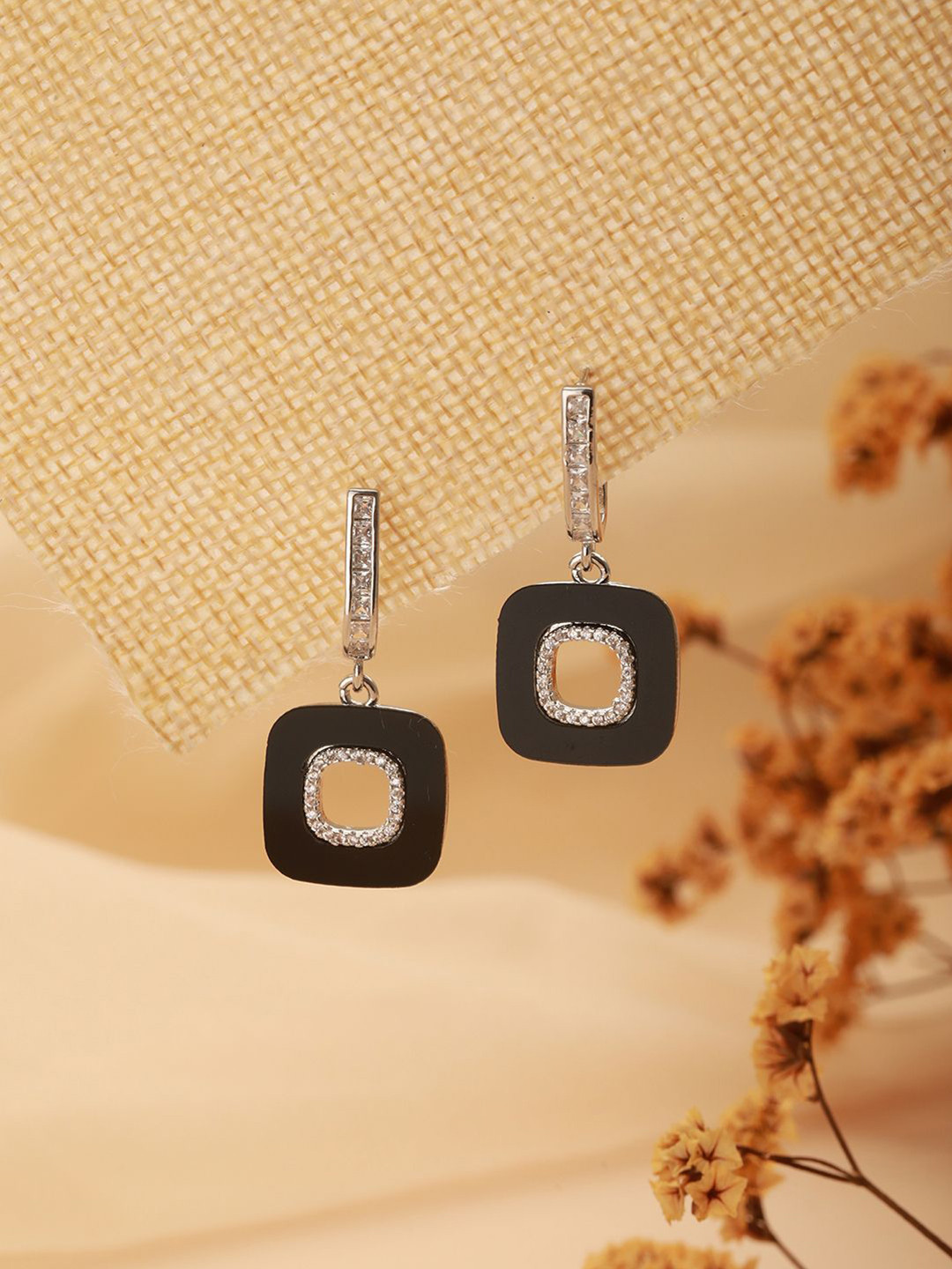 SARAF TRENDZ Silver Plated Square Minimal Stainless Steel Anti-tarnish Drop Earrings