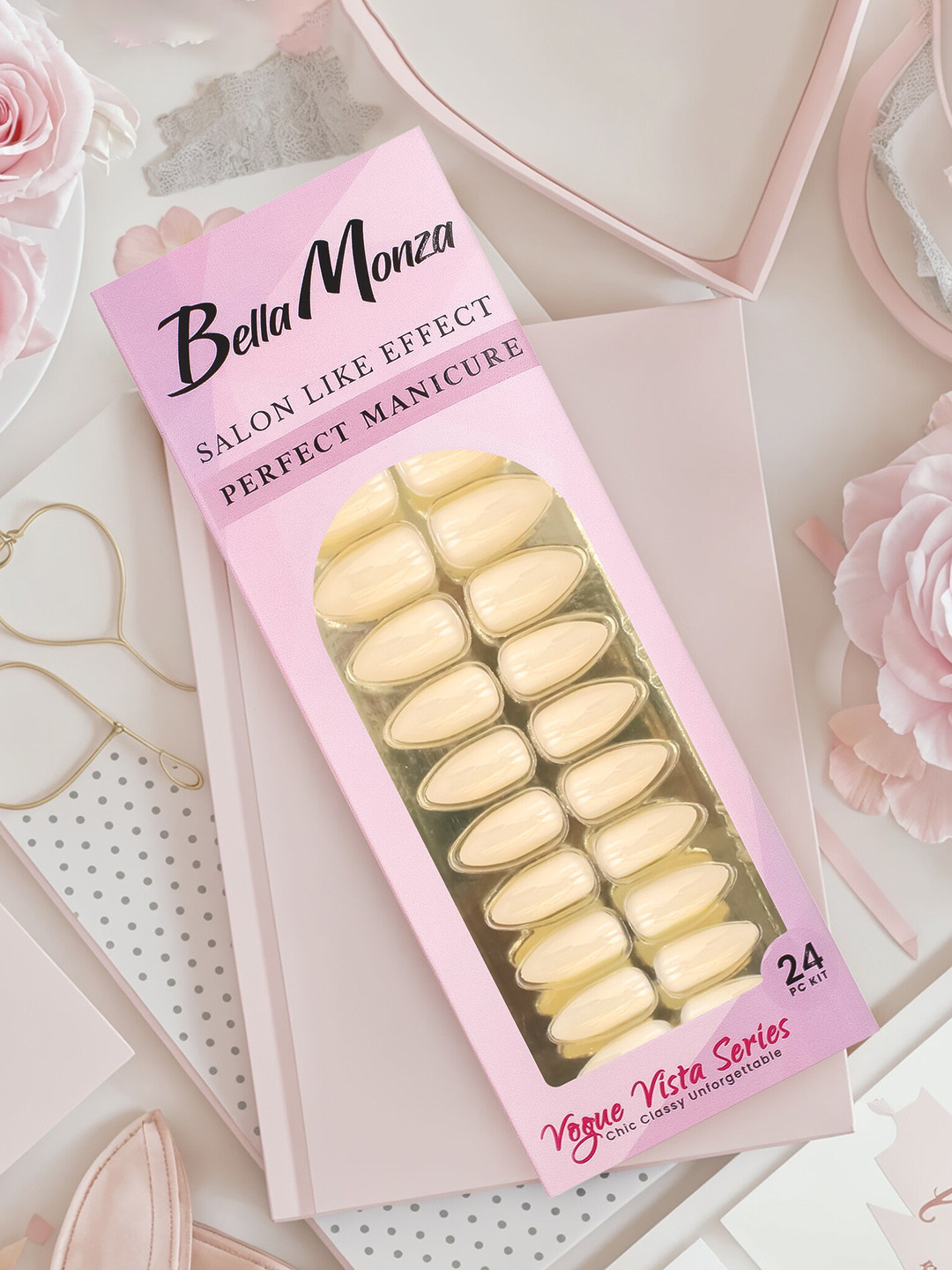 JENNA 24 Pcs French Tip Almond Shape Press-On Artificial Nails - Off White