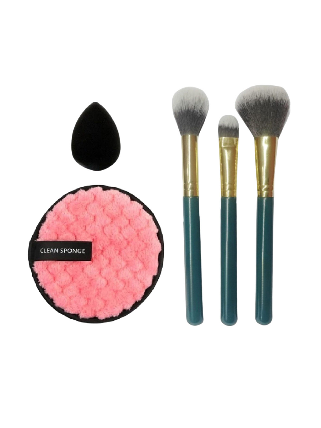 Facejewel Set Of 5 Makeup Brush With Mini Sponge & Makeup Remover Puff