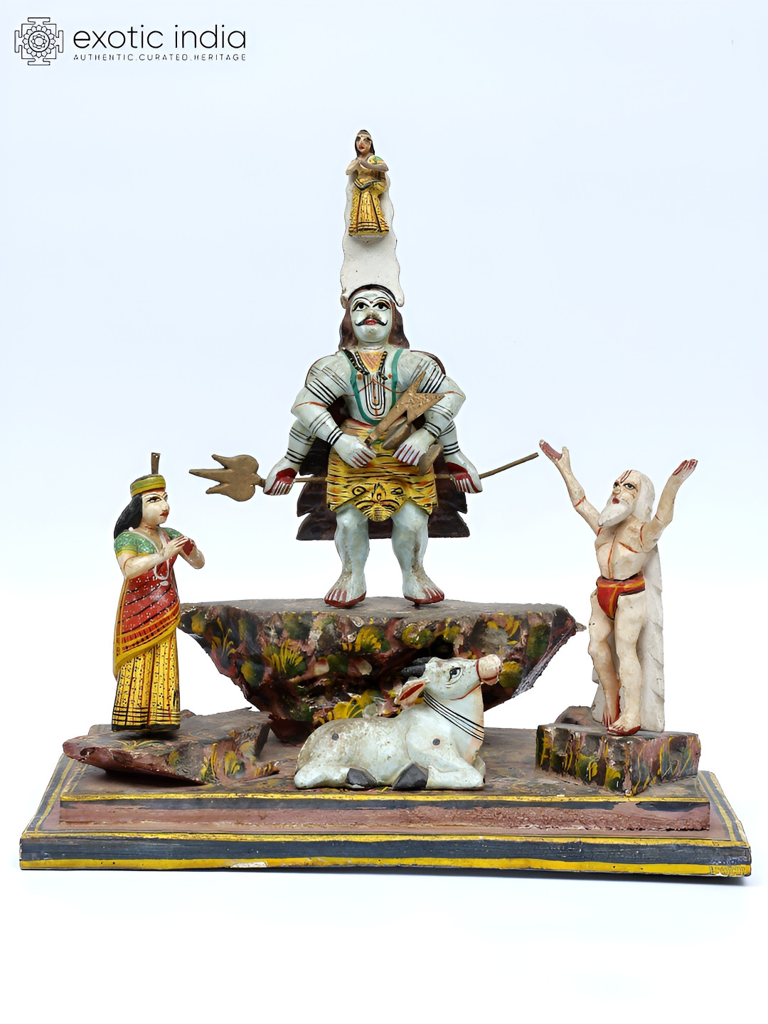 Exotic India Descent Of River Goddess Ganga To Earth Brown Wood Natural Living Room Medium Showpiece - 5.2 Inches