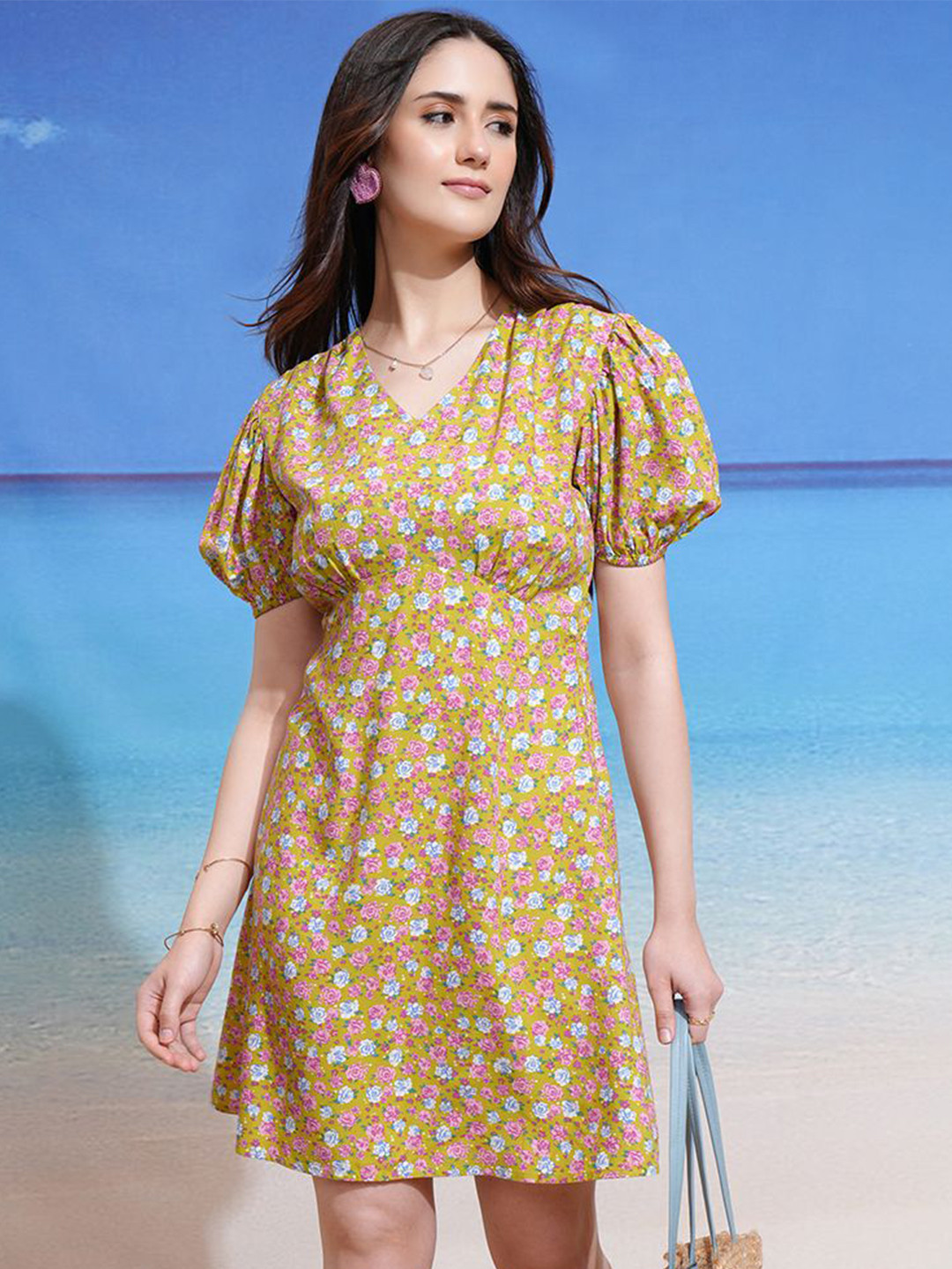 Tokyo TalkiesWomen Floral Printed Fit & Flare Mini Dress