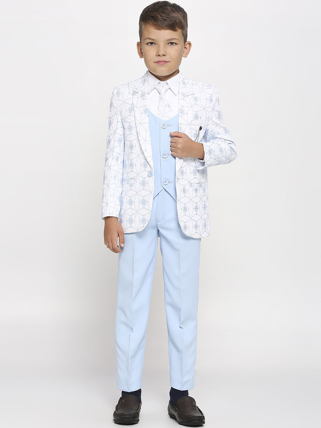 YK Infant Boys Printed Single Breasted 5-Piece Suits