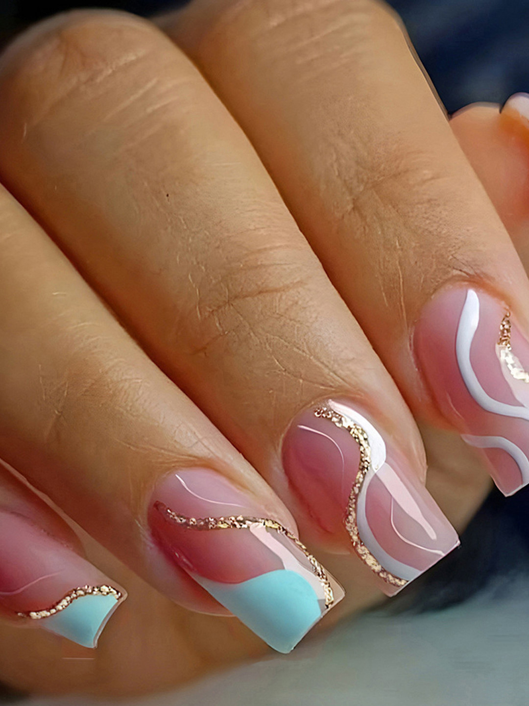 Secret Lives 24 Pcs Translucent False Nails - Pink & Blue