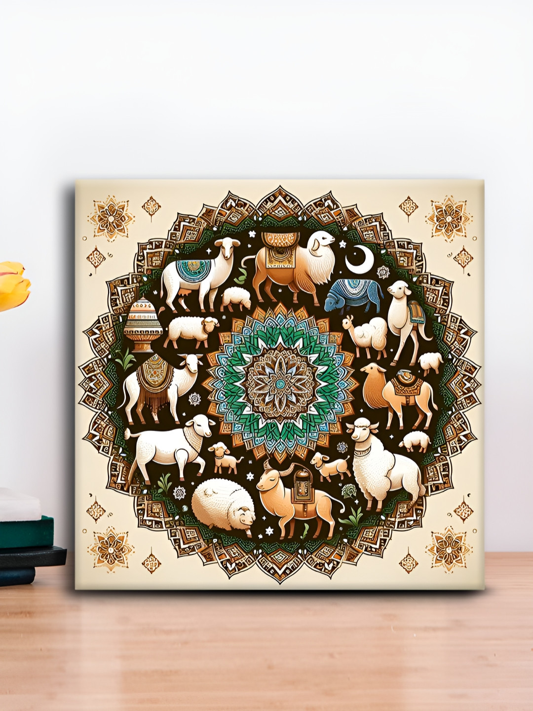 OLIVE TREE Beige & Green Birds and Animals Canvas Wall Painting