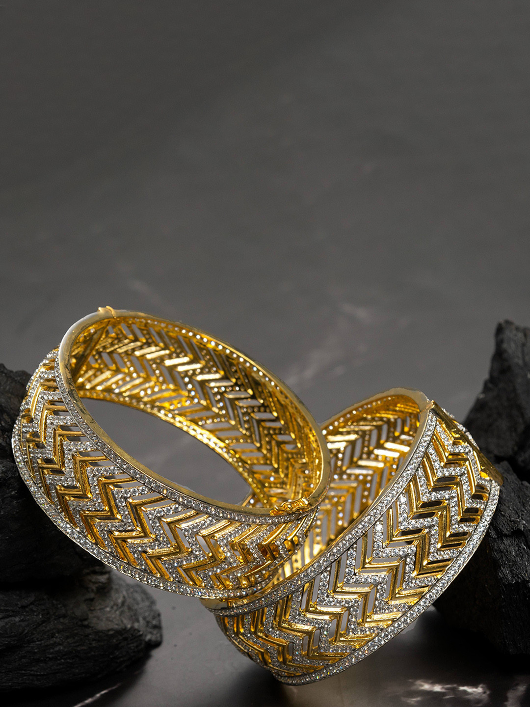 Zevarly Pack Of 2 Gold Plated AD-Studded Bangles