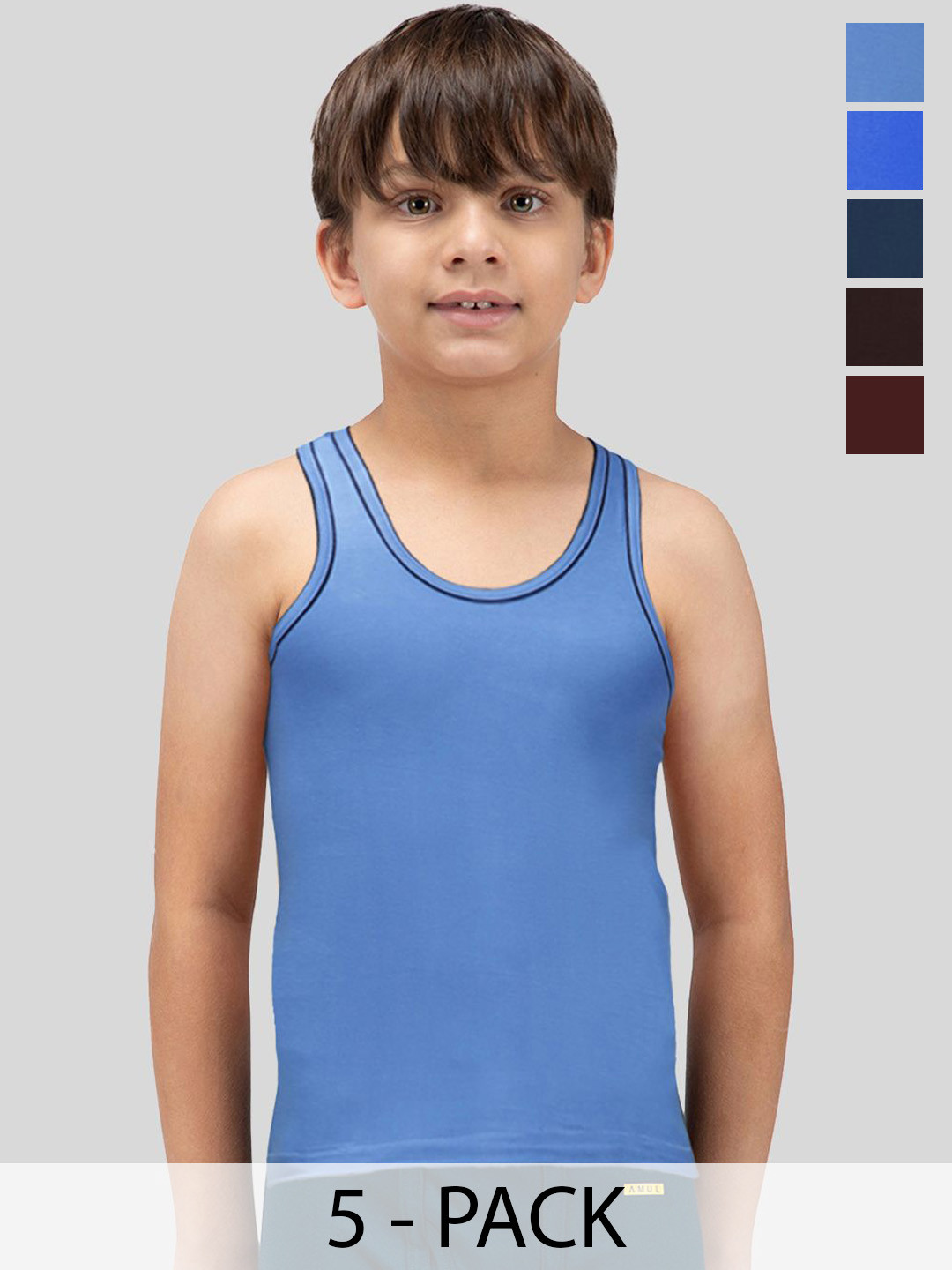 AMUL COMFY Boys 5Pcs Assorted Cotton Basic Vest