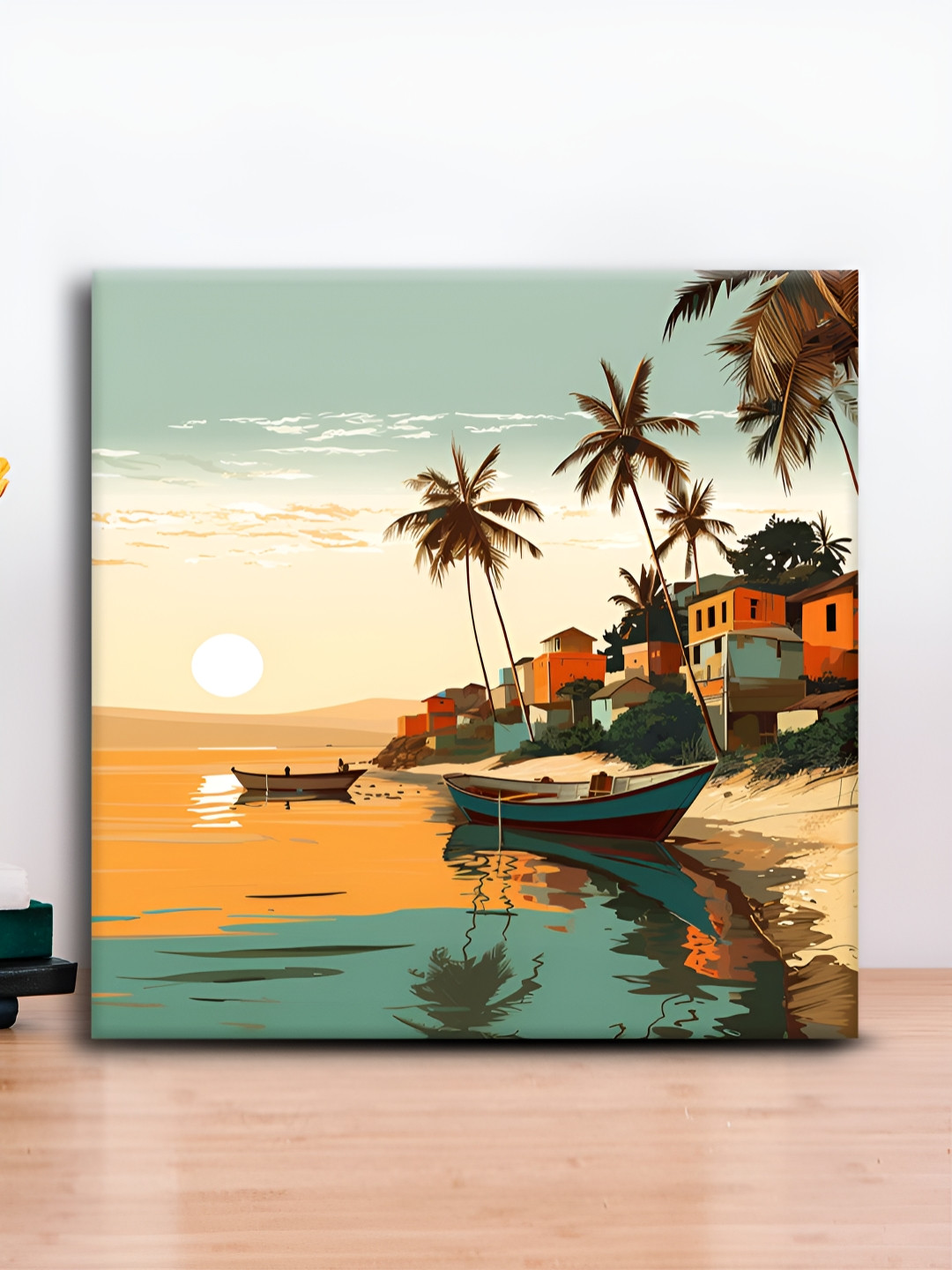 OLIVE TREE Blue & Orange Colored Scenery Canvas Painting Wall Art