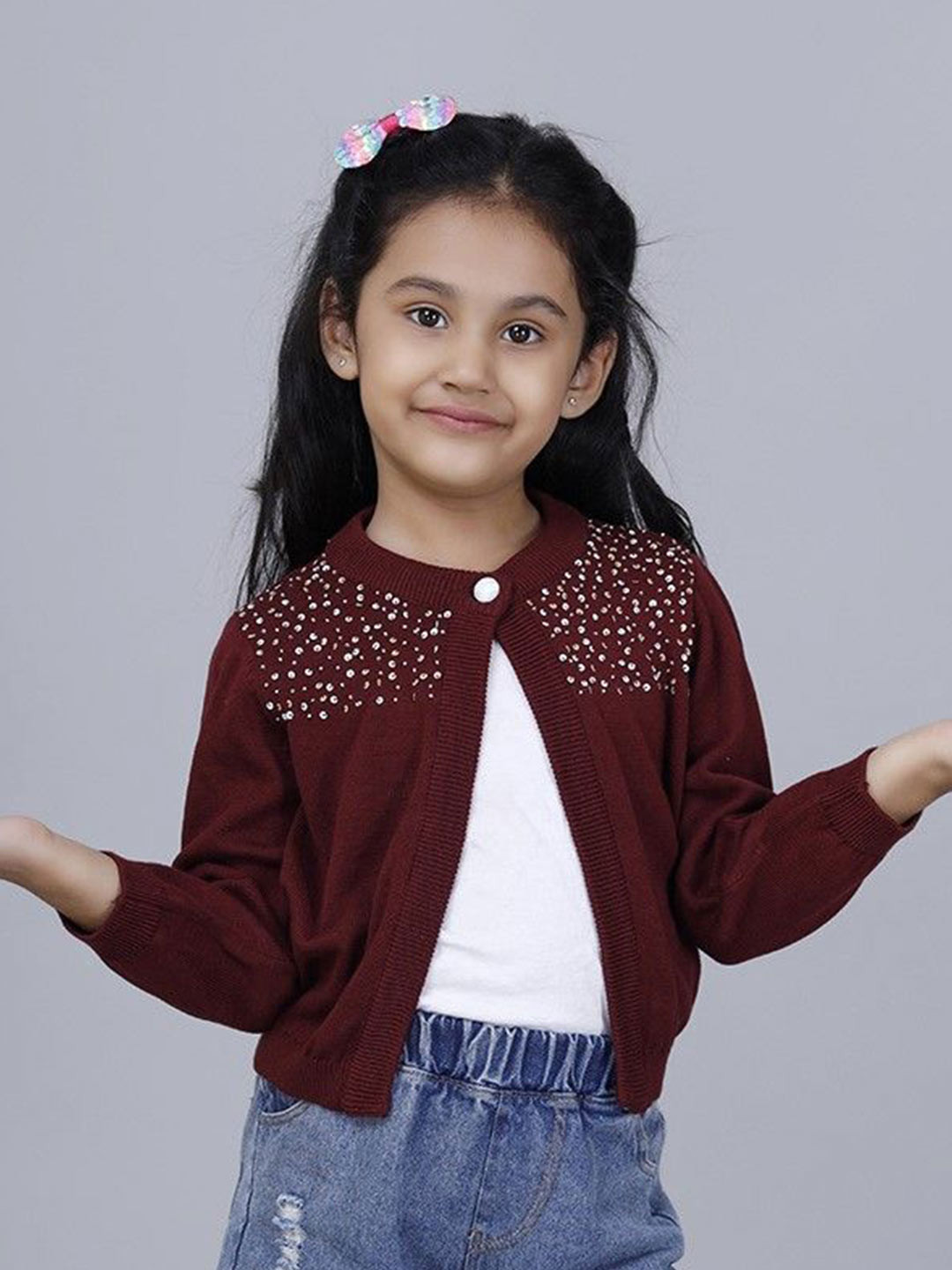 JoE Hazel Girls Acrylic Front Open Sweater