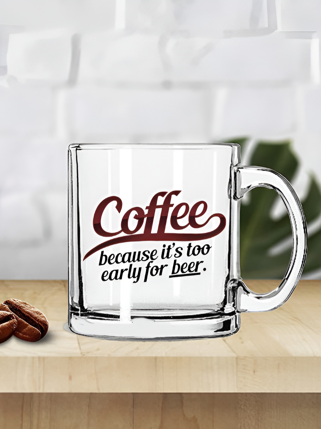 SUBLIKRAFT Transparent & Maroon Text or Slogans Printed Glass Glossy Mug 330 ml