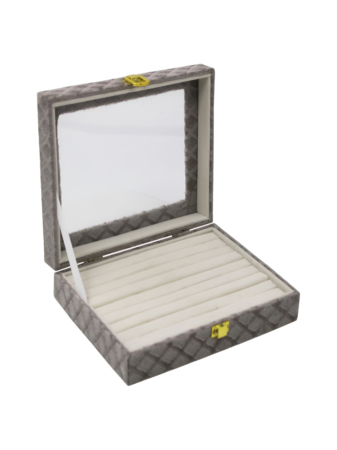 atorakushon Grey Self Design Quilt Jewellery Storage Organizer