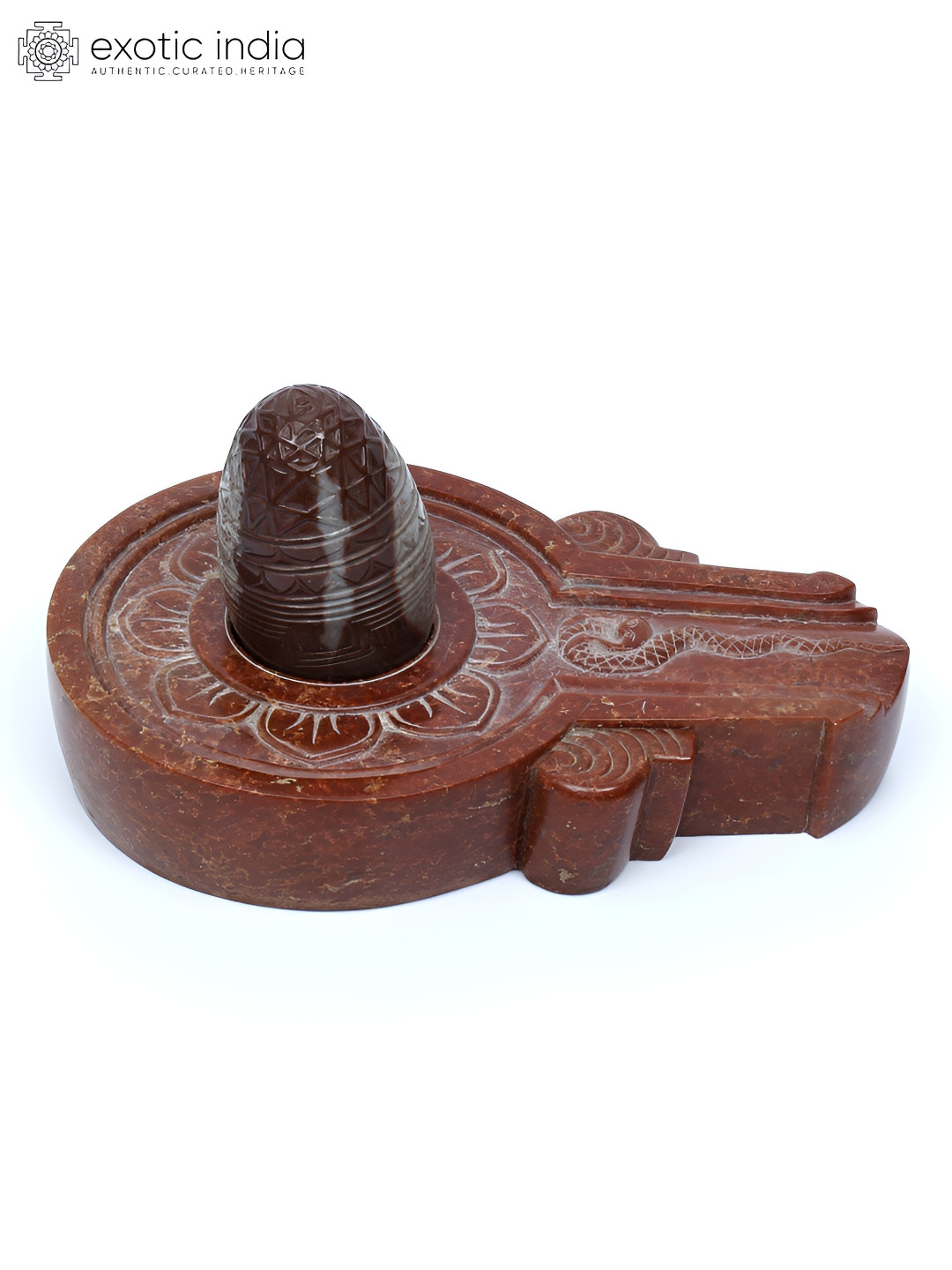Exotic India Yantra Carved on The Shiva Linga Brown Stone Glossy Prayer Room Set of 2 Small Showpieces - 3 Inches