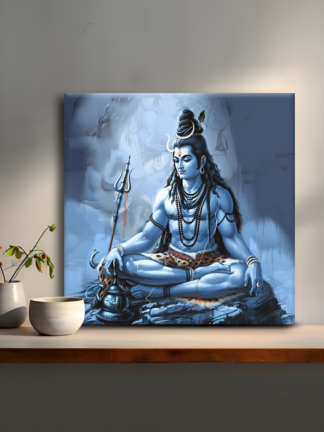OLIVE TREE Lord Shiva Blue Canvas Wall Living Room Square Paintings Wall Art -24 x 24In