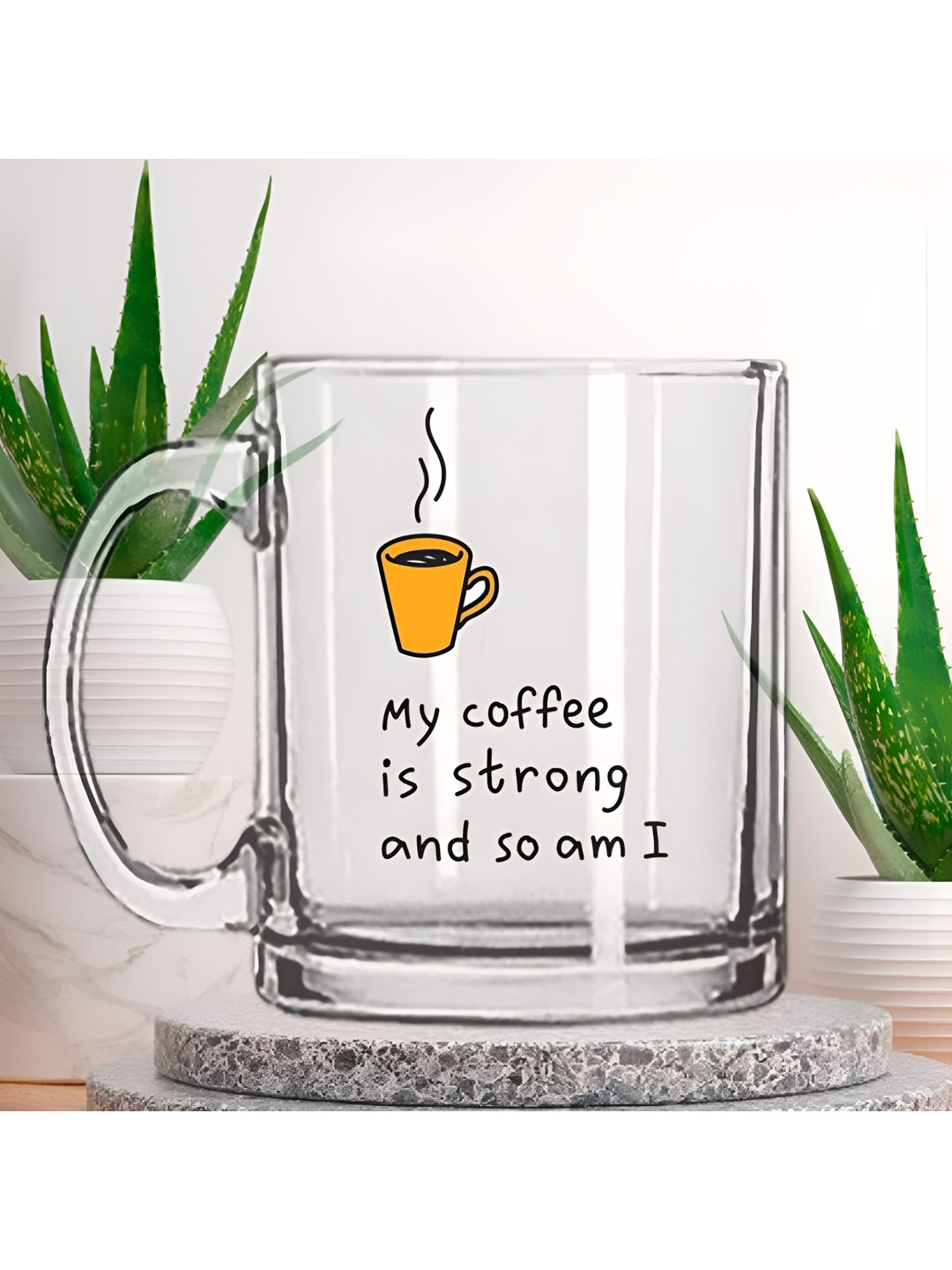 SUBLIKRAFT Transparent and Orange Text or Slogans Printed Glass Glossy Mug 330 ml