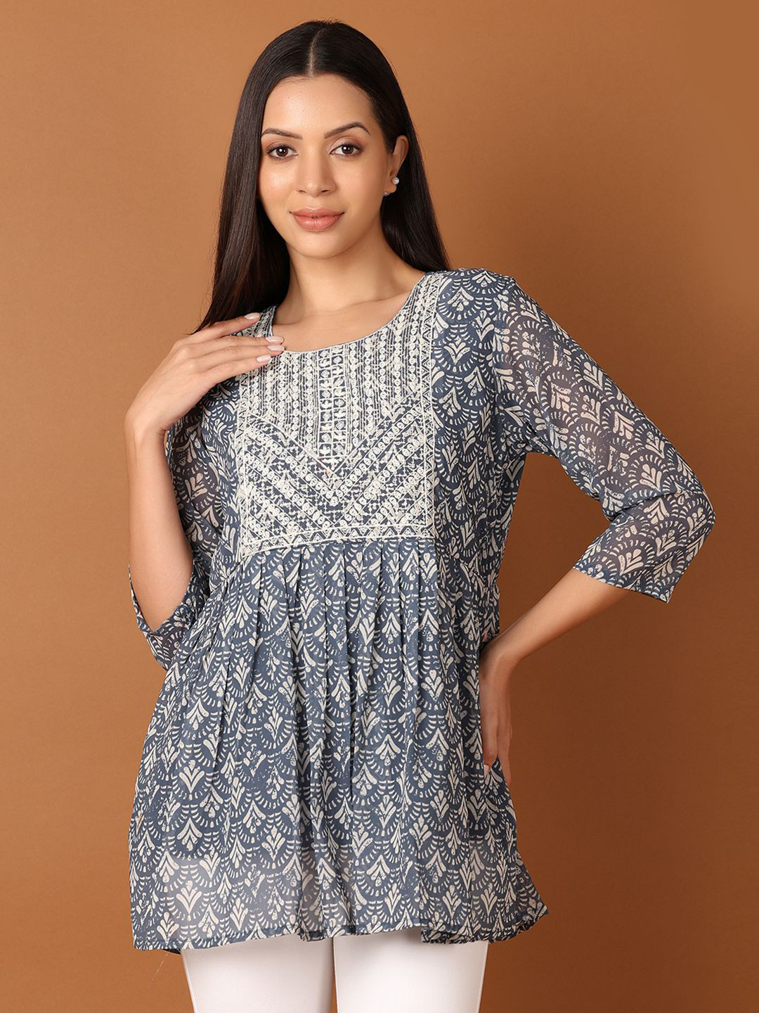 V-Mart Women Printed Embroidered Cotton Tunics