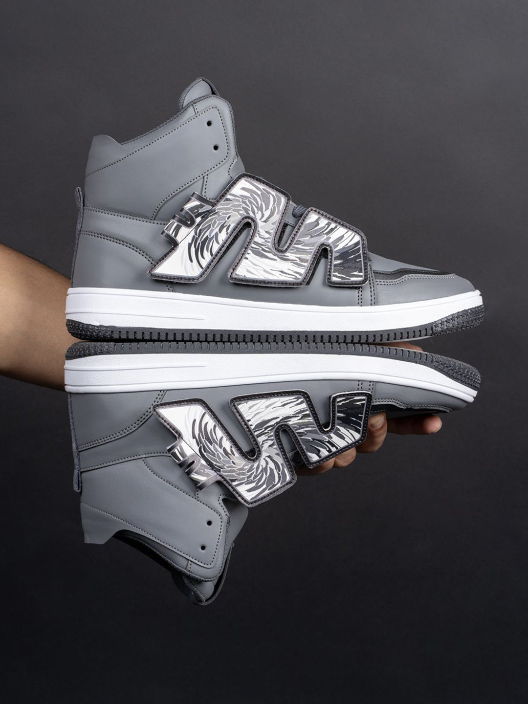 bacca bucci Men PU Mid-Top Patch-Play Lace-Ups Casual Sneakers