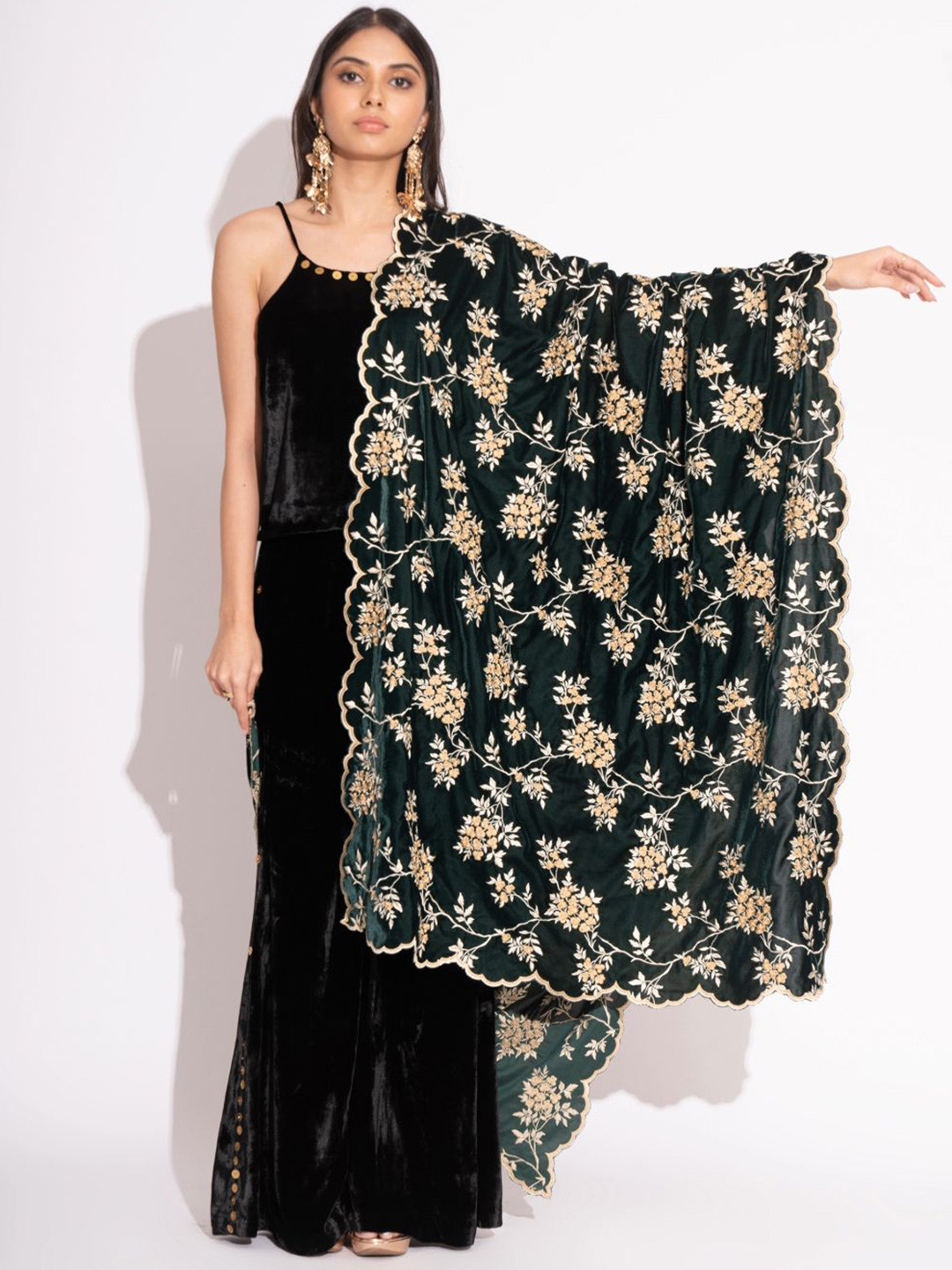 HOUSE OF INARI Women Floral Embroidered Stole