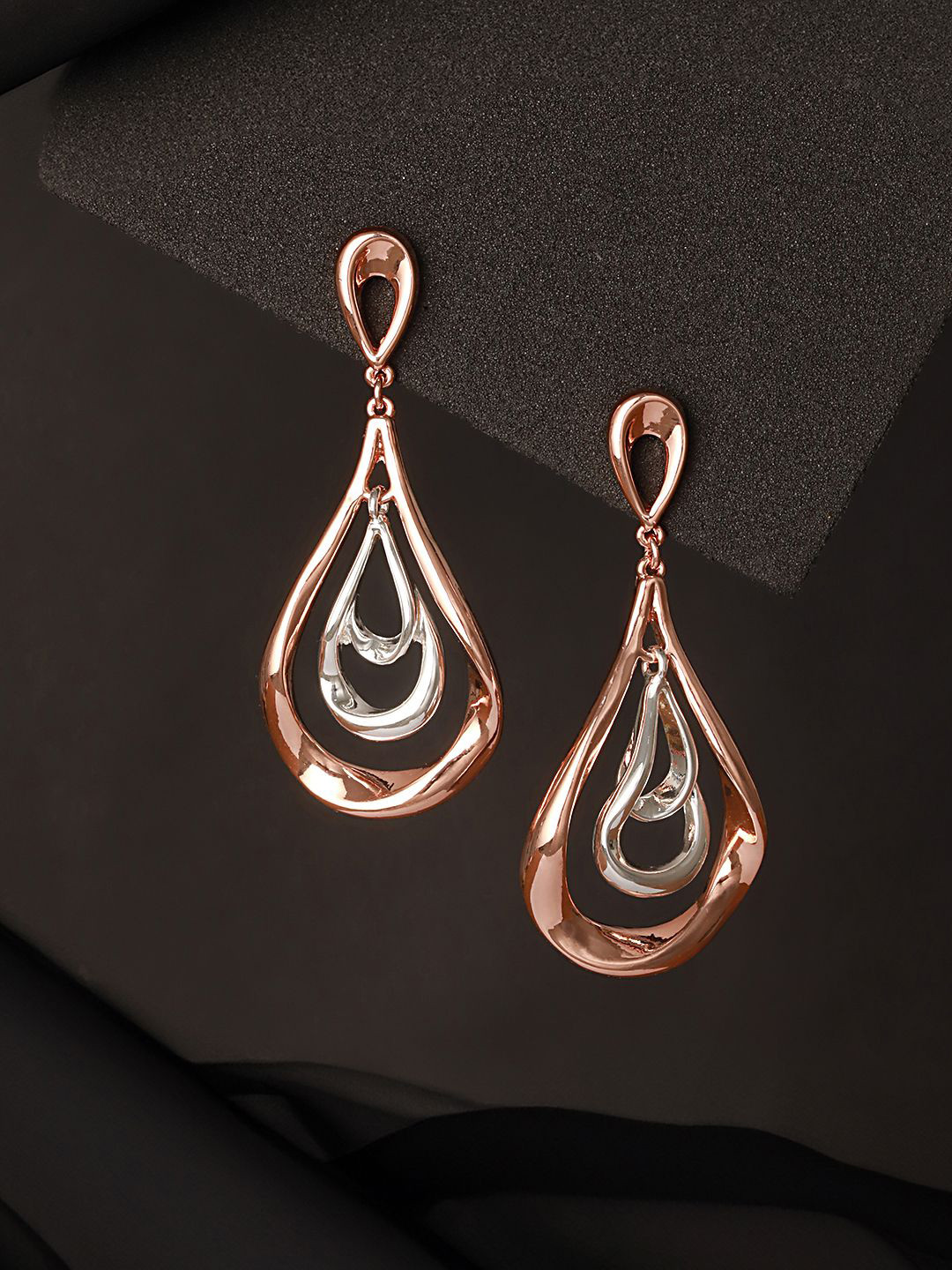 SARAF TRENDZ Rose Gold Plated Concentric Anti-tarnish Stainless Steel Drop Earrings