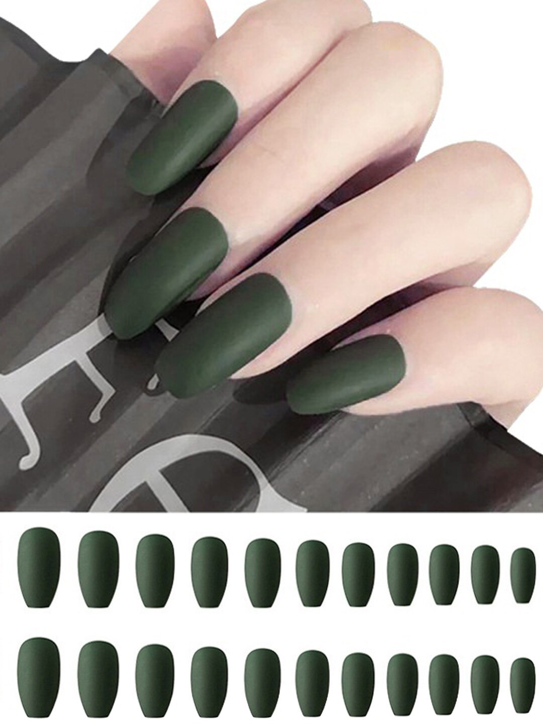 Secret Lives 24 Pieces Plain Matte Fake Nails - Bottle Green