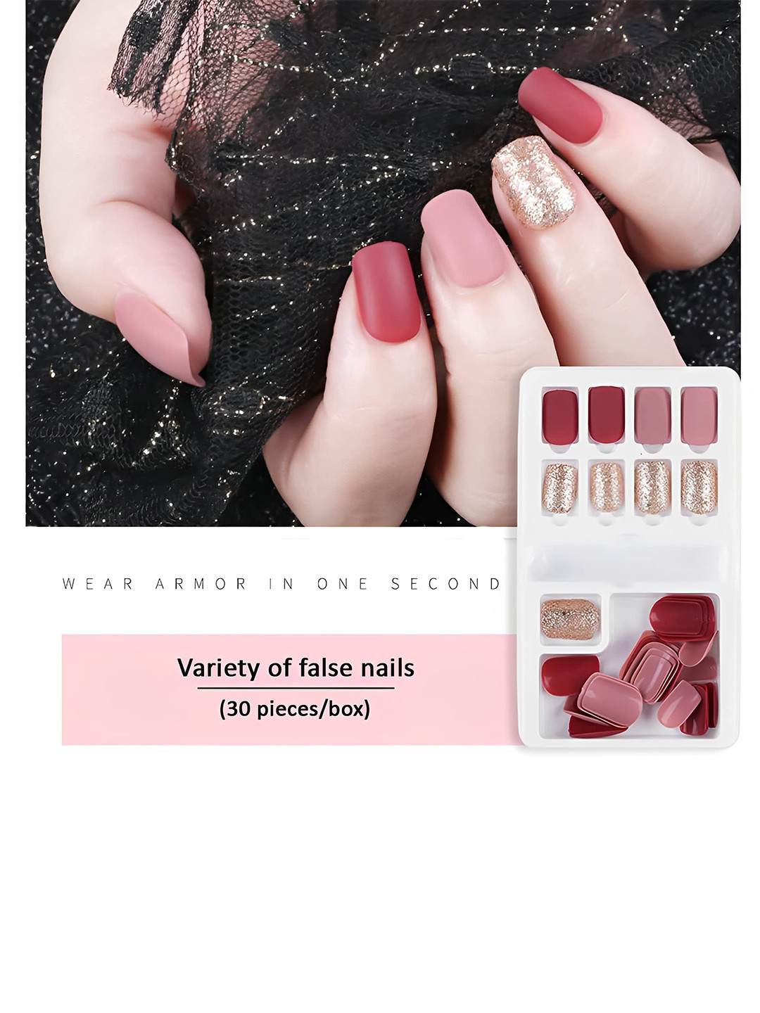 SYGA 30Pcs Long-Lasting Press-On Artificial Nails - Pink & Red F635-21