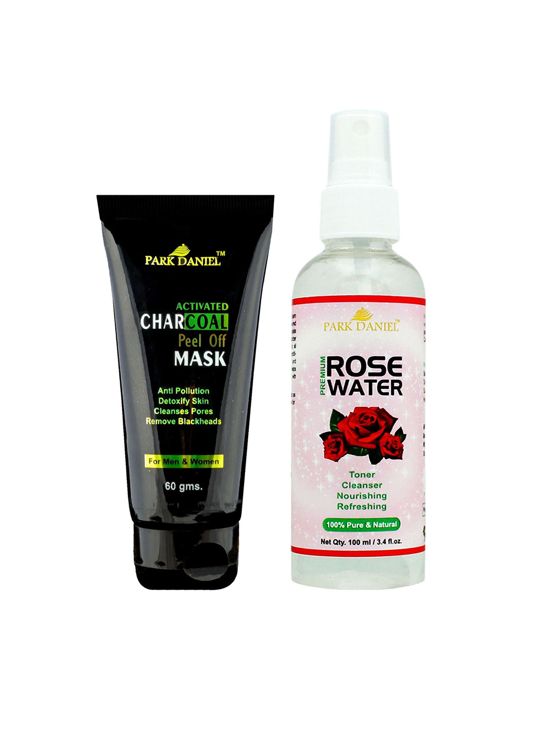 Park Daniel Set Of Charcoal Peel-Off Mask 60g & Rose Water Toner 100ml