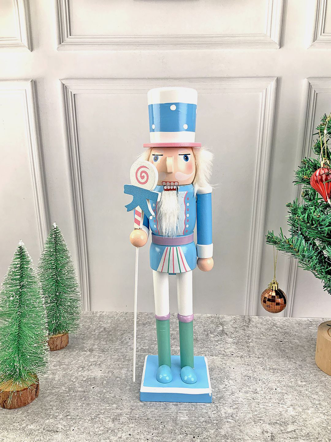 Little Surprise Box LLP Blue Wooden Lollipop Nutcracker Showpiece