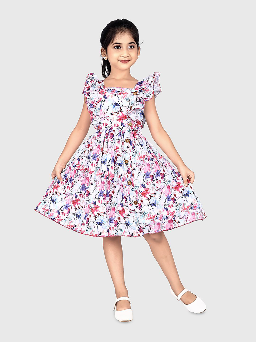 Fabangel Floral Printed Flutter Sleeve Fit & Flare Dress