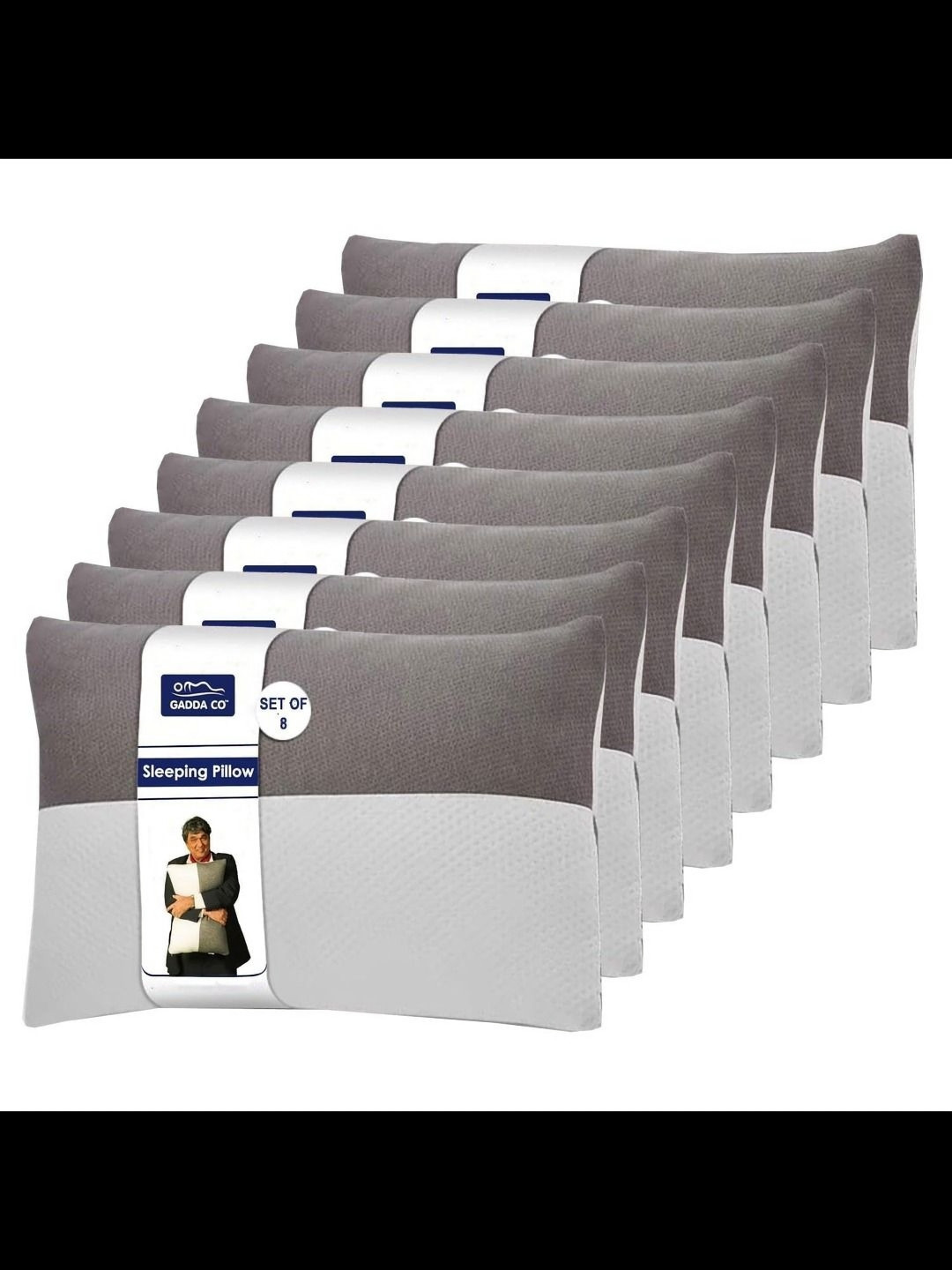 GADDA CO 8 Pieces White & Grey Height Adjustable Soft Pillows With Zipper