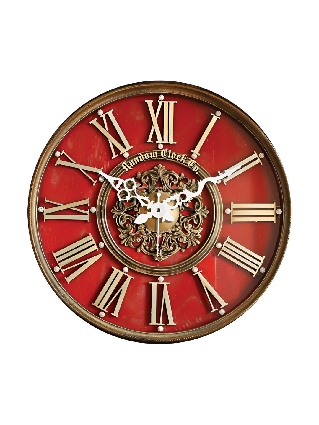 RANDOM Vinyl Printed Red Plastic Silent Clock Round Battery Analogue Wall Clock-37cm