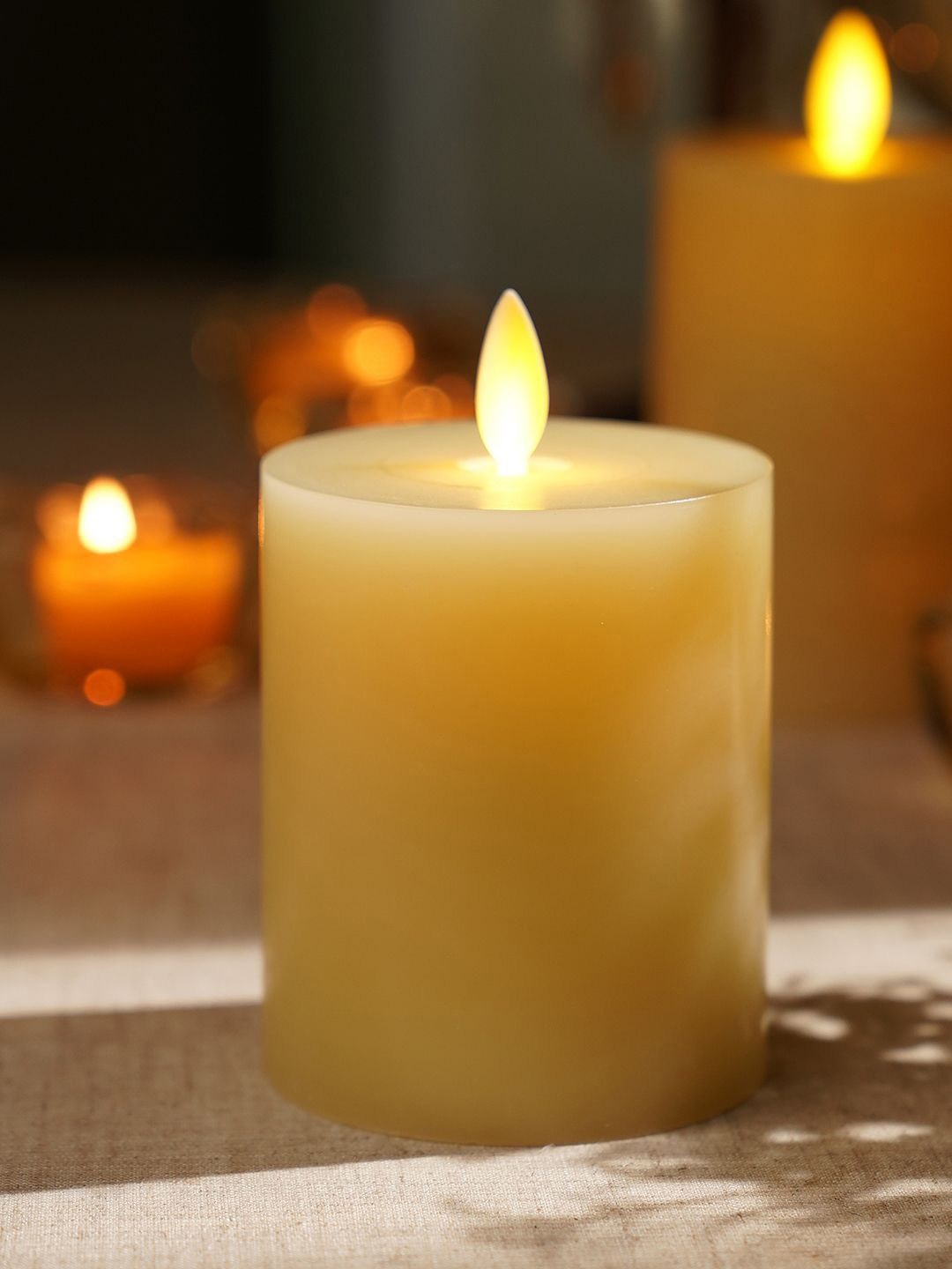 Pure Home and Living Beige LED Flickering Flameless Solid Tapered Regular Pillar Candles