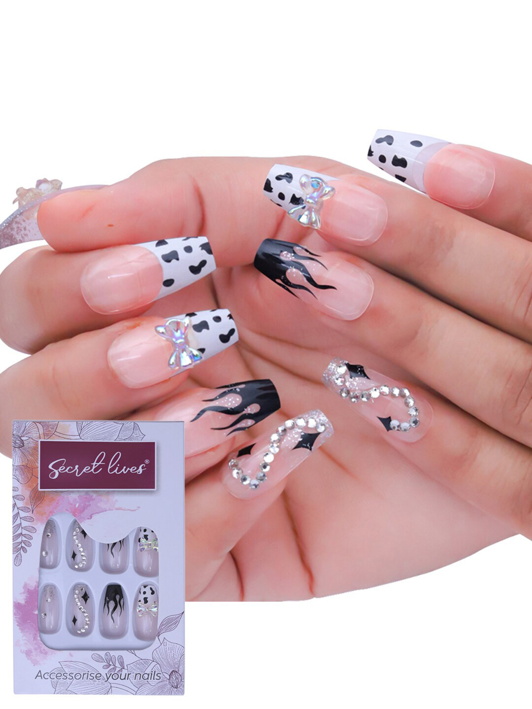Secret Lives 3D Teddybear Translucent Fake Nails - Pink