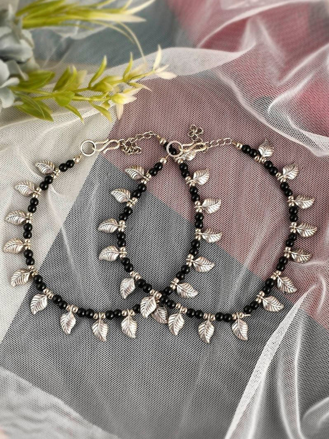 HIGH TRENDZ Silver-Plated Beaded Anklets